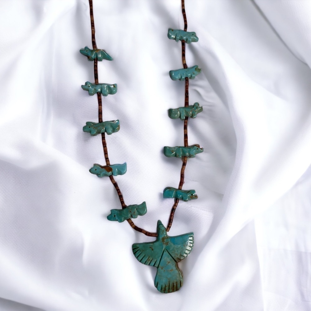 Vintage Turquoise Beaded Animal Fetish Necklace